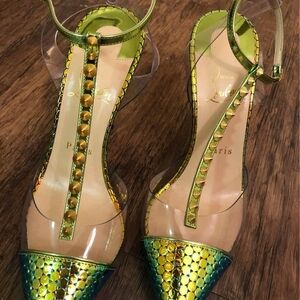 Christian Louboutin Iridescent Gold and Green Heels